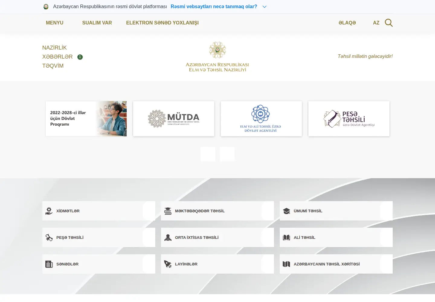 Captured homepage of edu.gov.az in the current scan