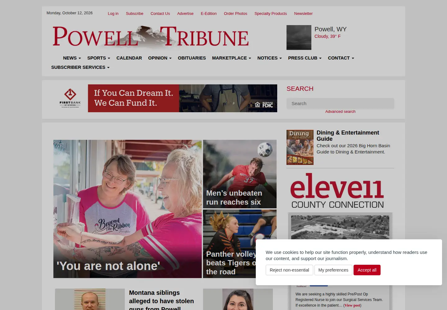 Captured homepage of powelltribune.com in the current scan