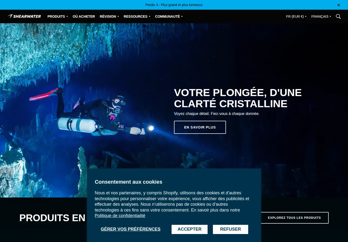 Screenshot of shearwater.com