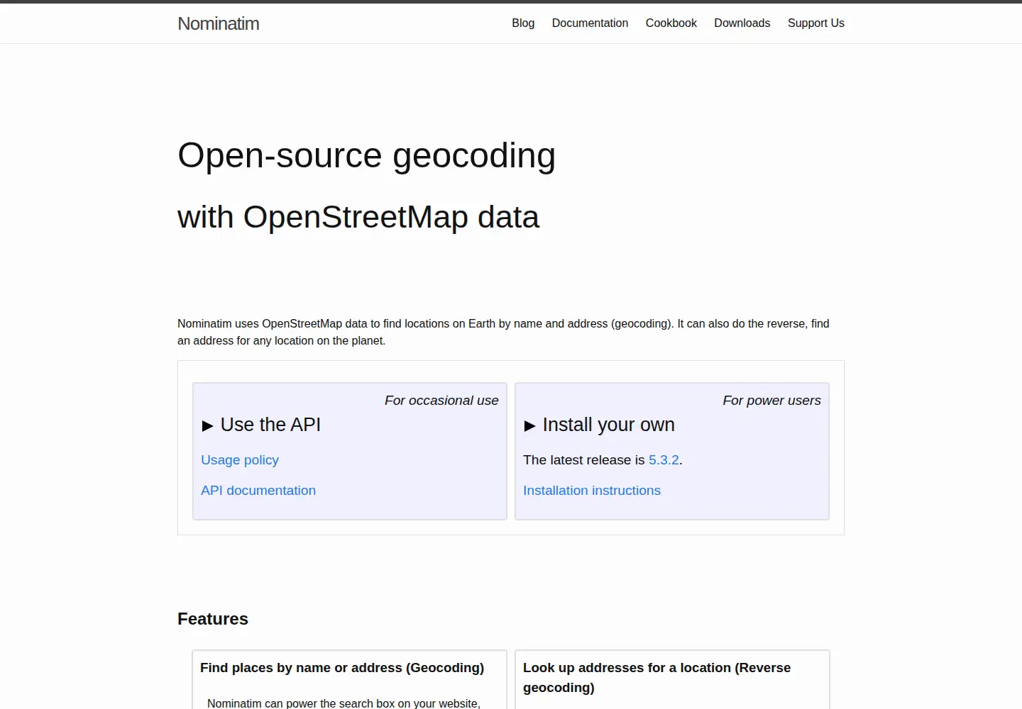 Captured homepage of nominatim.org in the current scan
