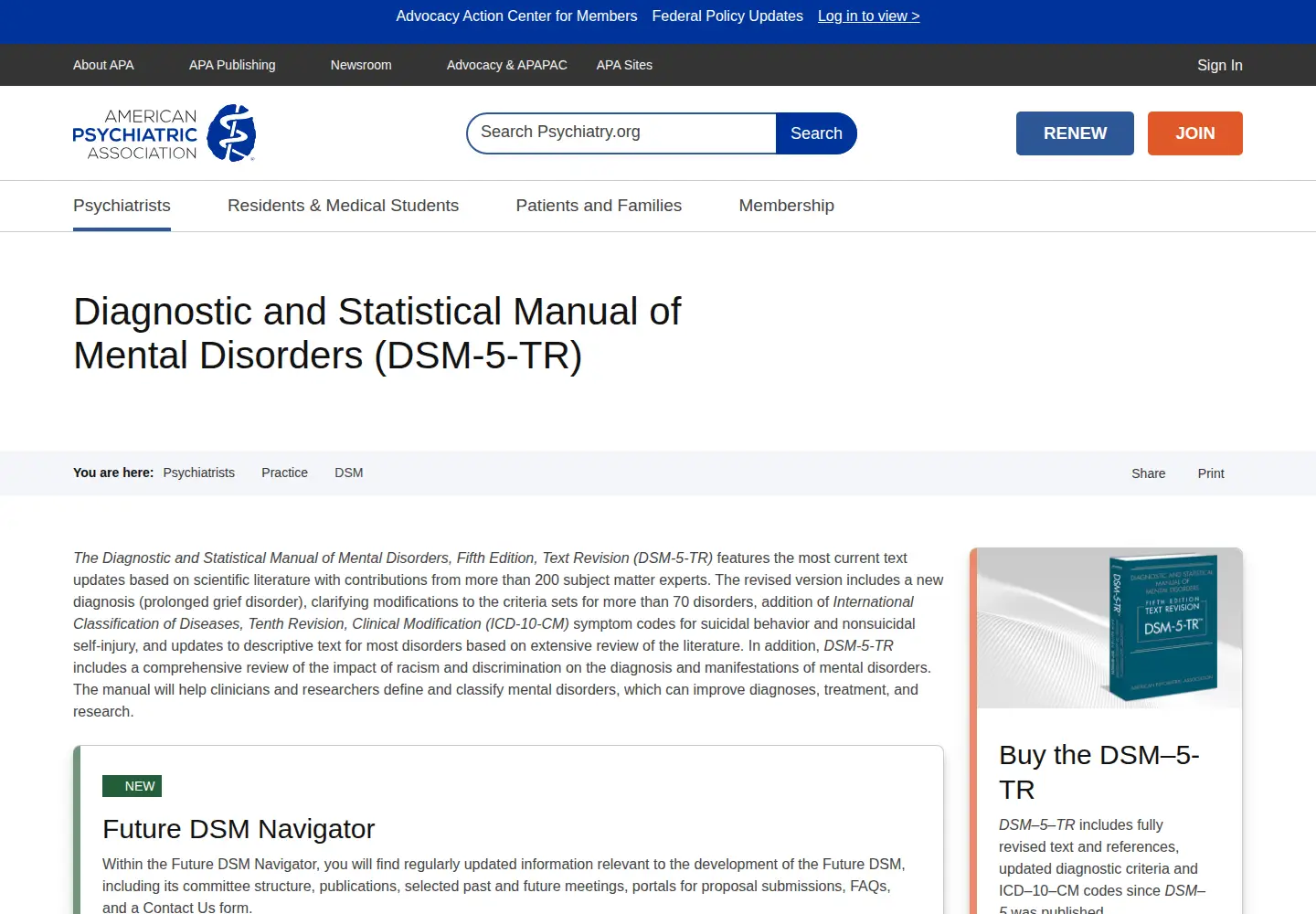 Screenshot of dsm5.org