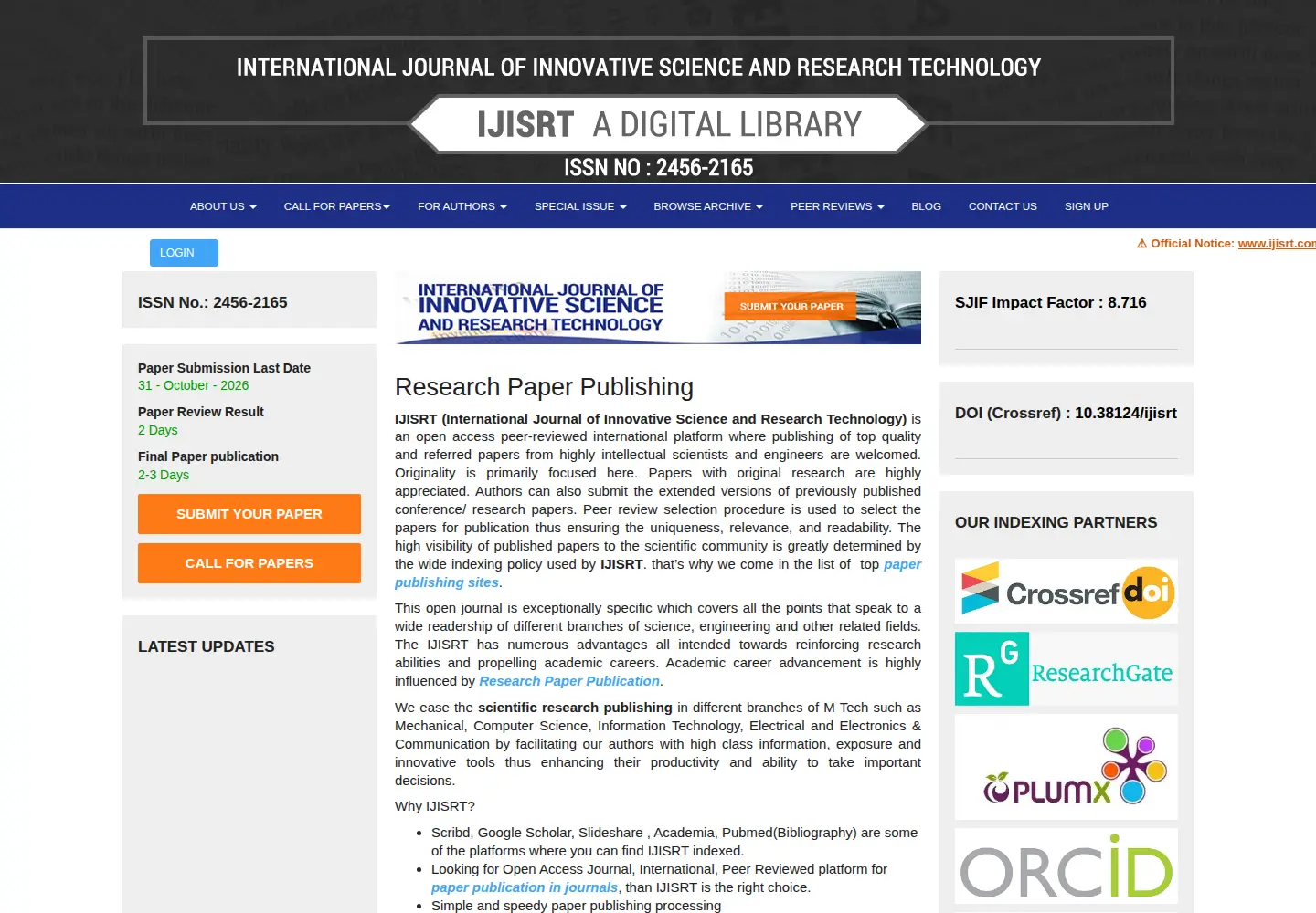 Captured homepage of ijisrt.com in the current scan