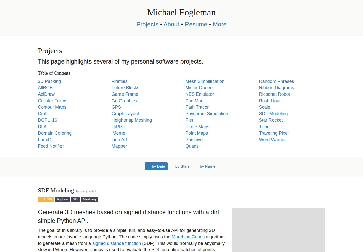 Captured homepage of michaelfogleman.com in the current scan