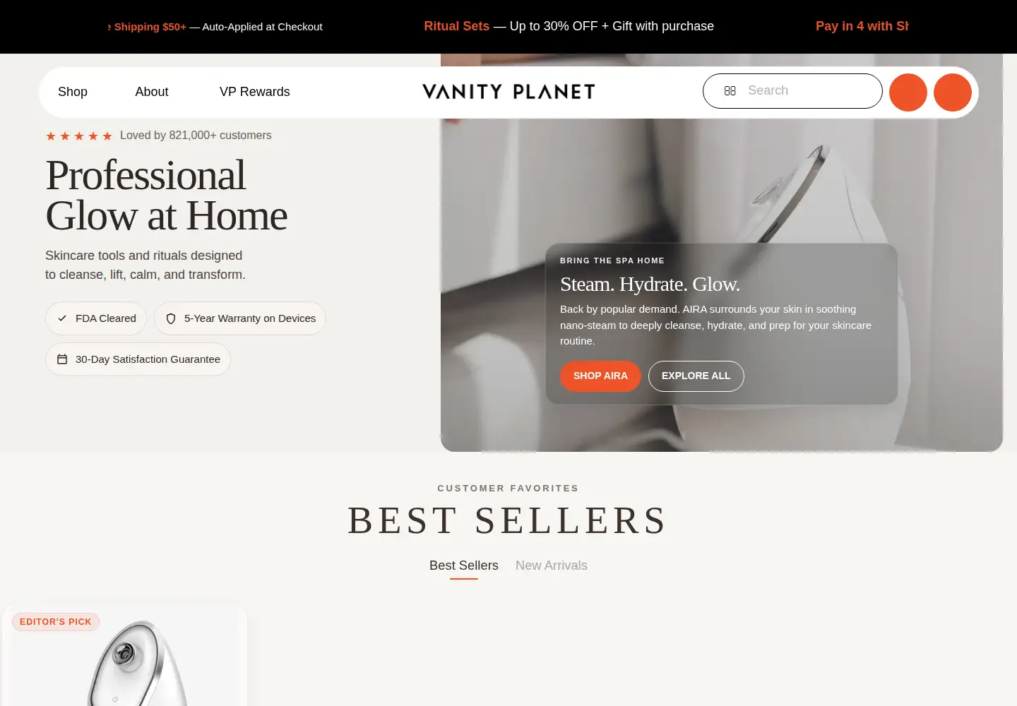 Captured homepage of vanityplanet.com in the current scan
