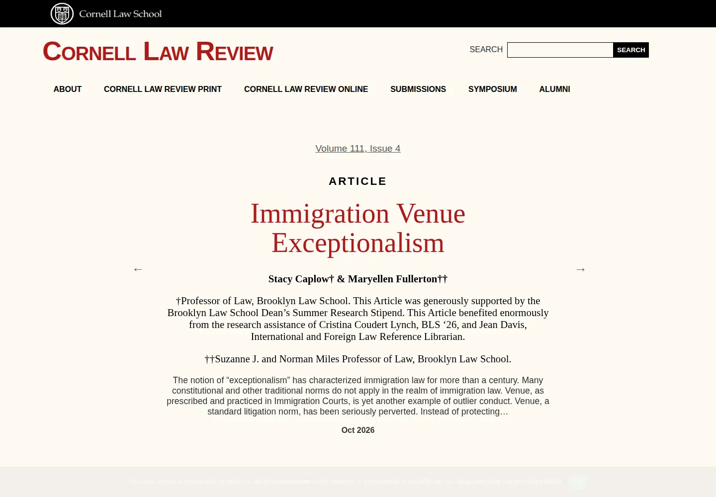 Screenshot of cornelllawreview.org