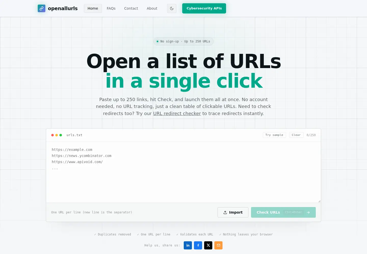 Screenshot of openallurls.com