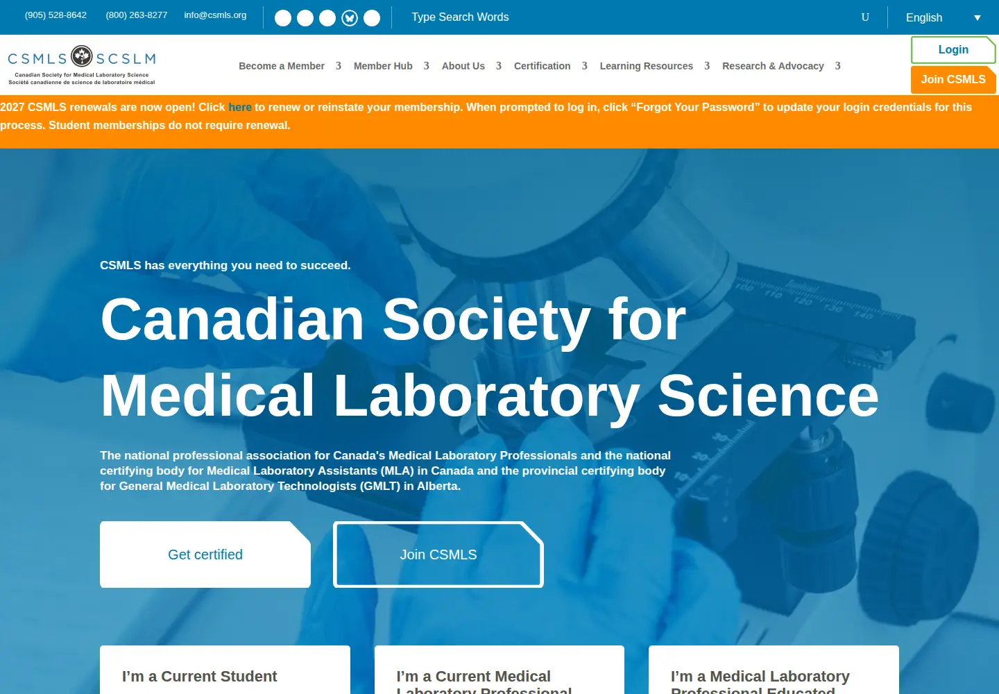 Captured homepage of csmls.org in the current scan