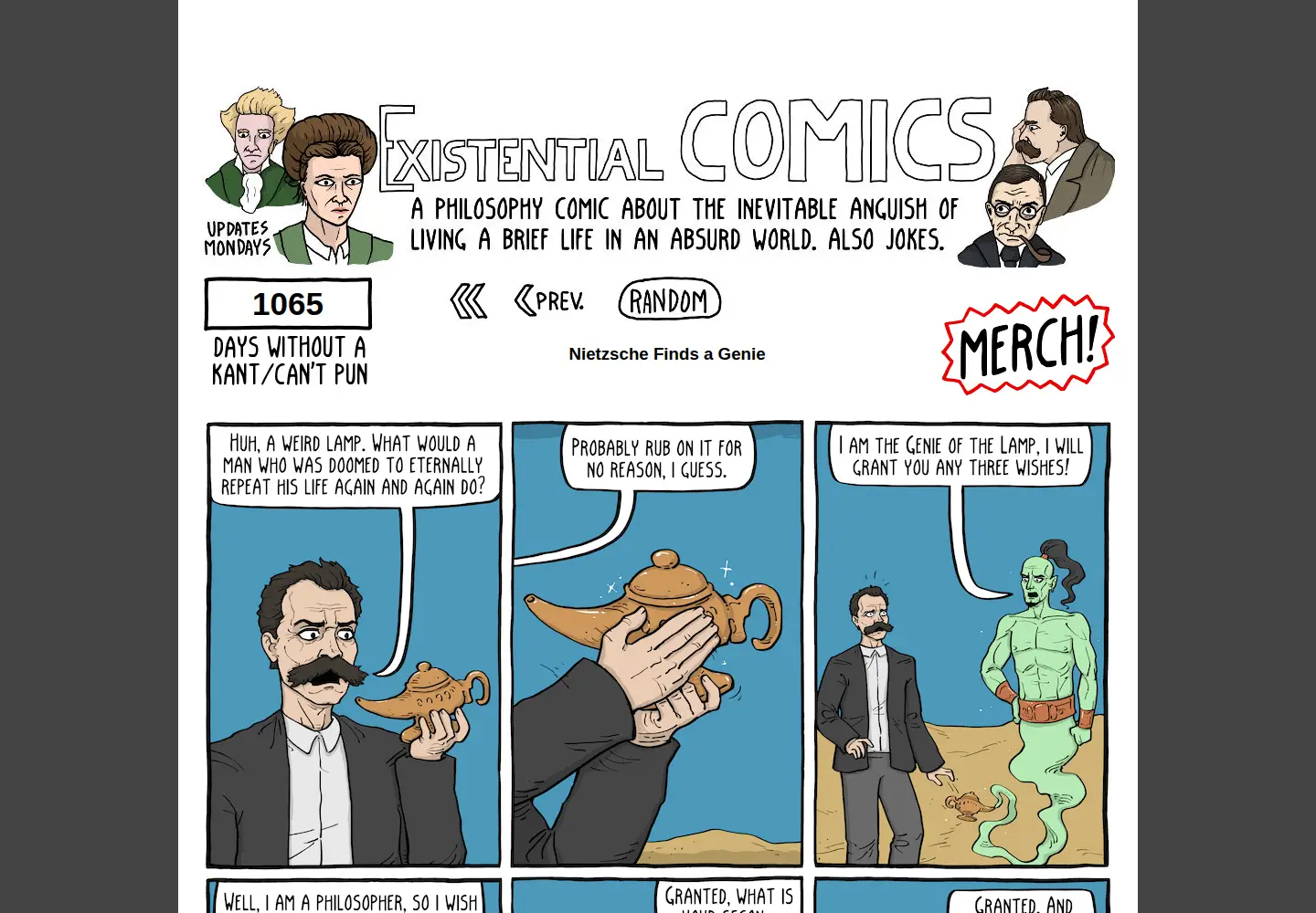 Captured homepage of existentialcomics.com in the current scan