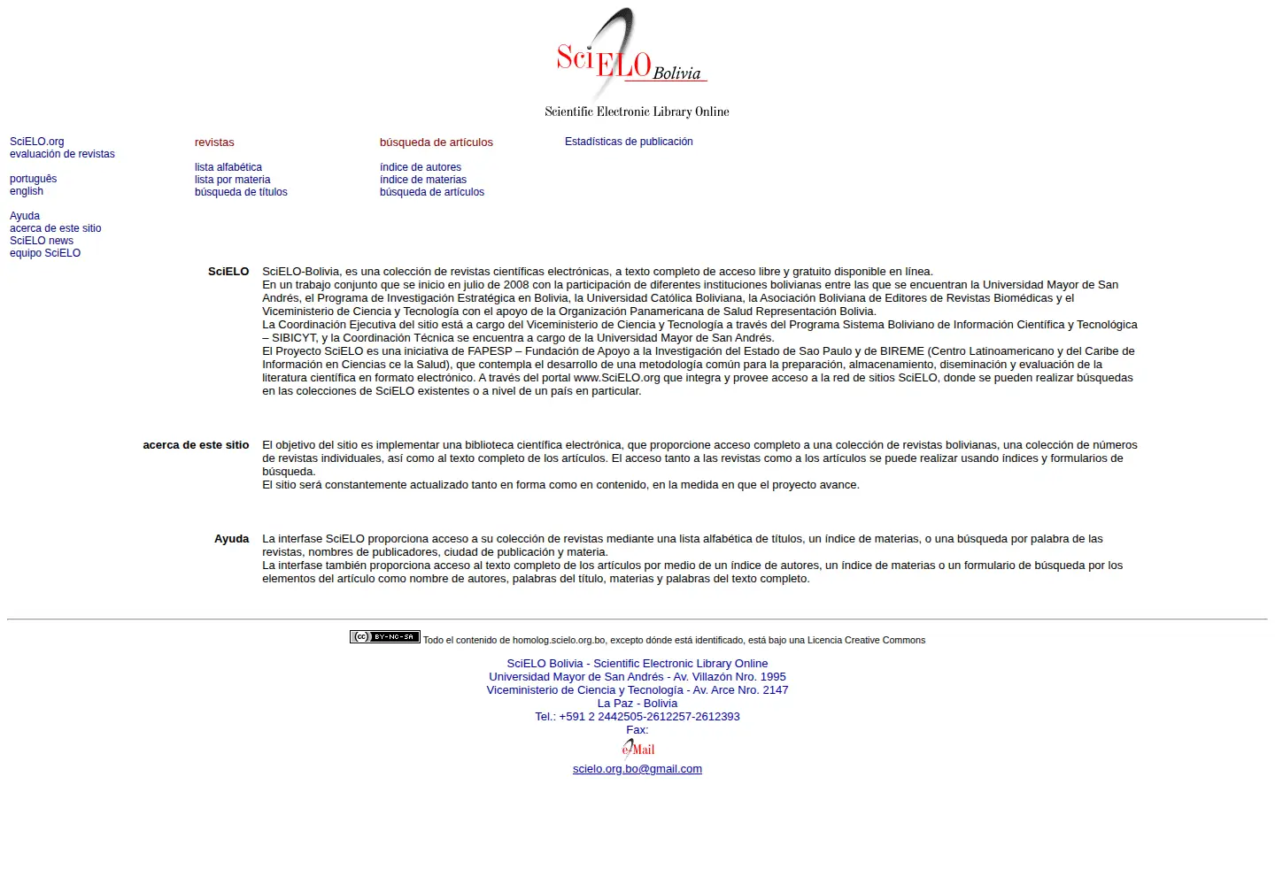 Captured homepage of scielo.org.bo in the current scan