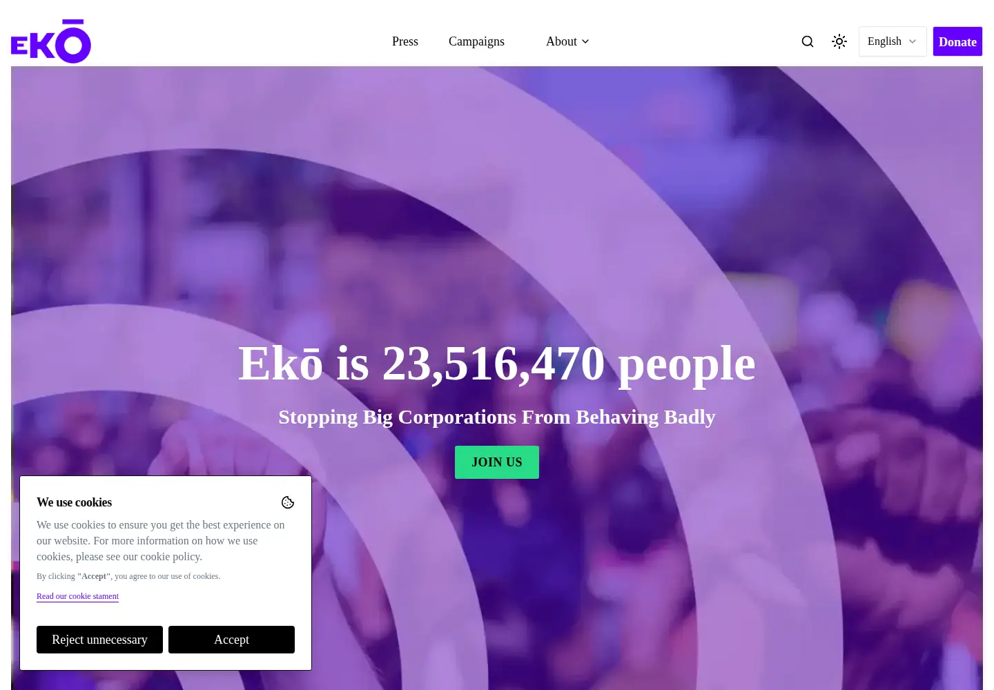 Captured homepage of sumofus.org in the current scan