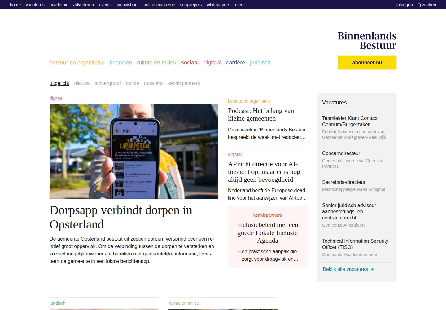 Captured homepage of binnenlandsbestuur.nl in the current scan