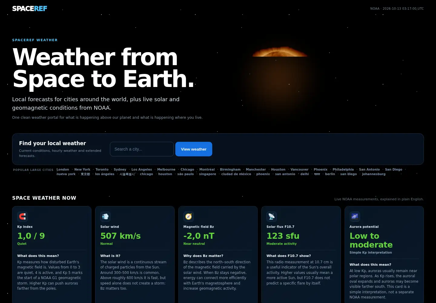 Screenshot of spaceref.com