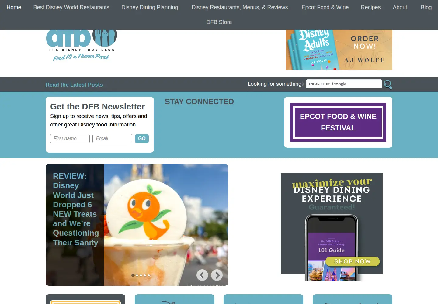 Captured homepage of disneyfoodblog.com in the current scan