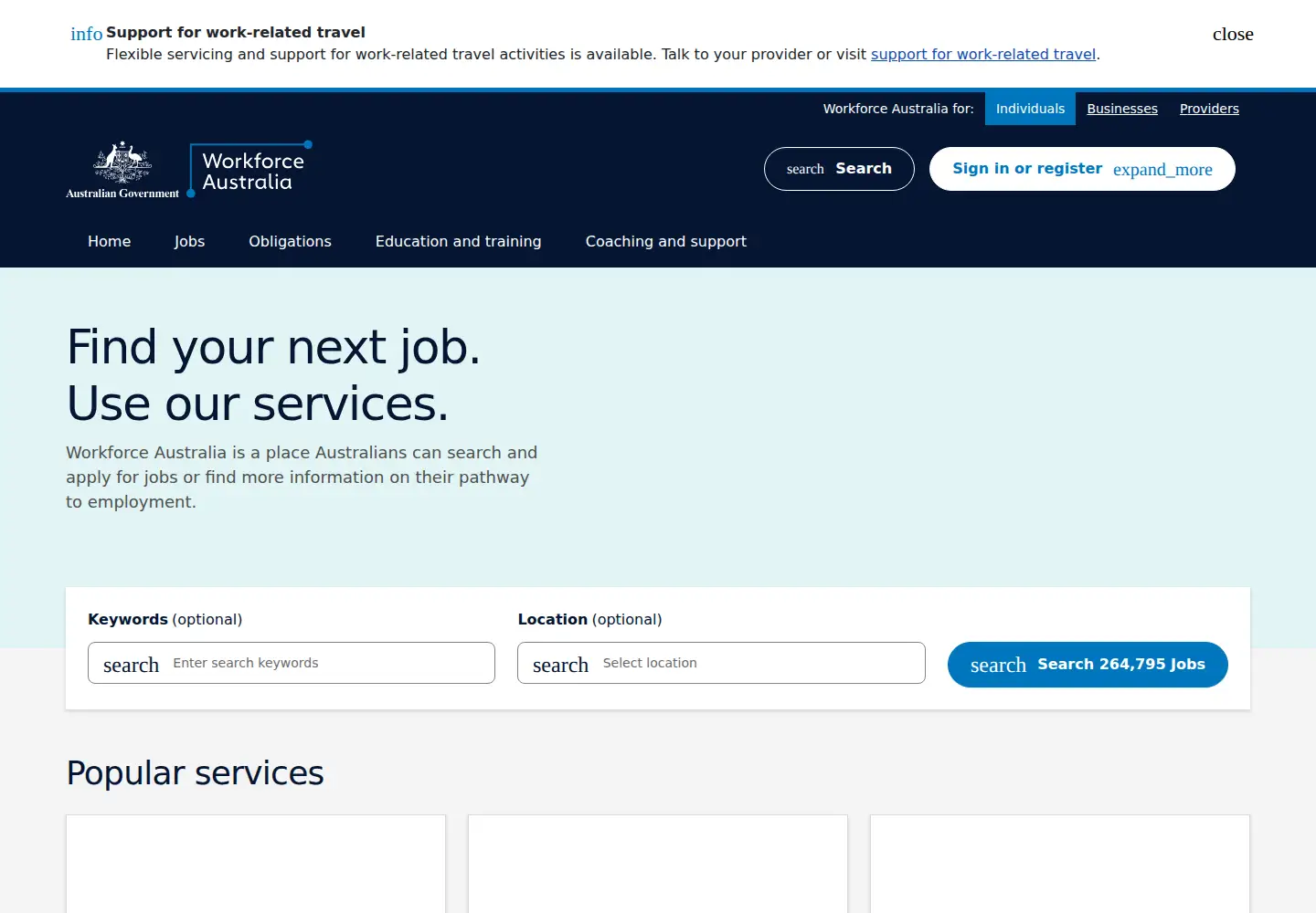 Captured homepage of jobsearch.gov.au in the current scan
