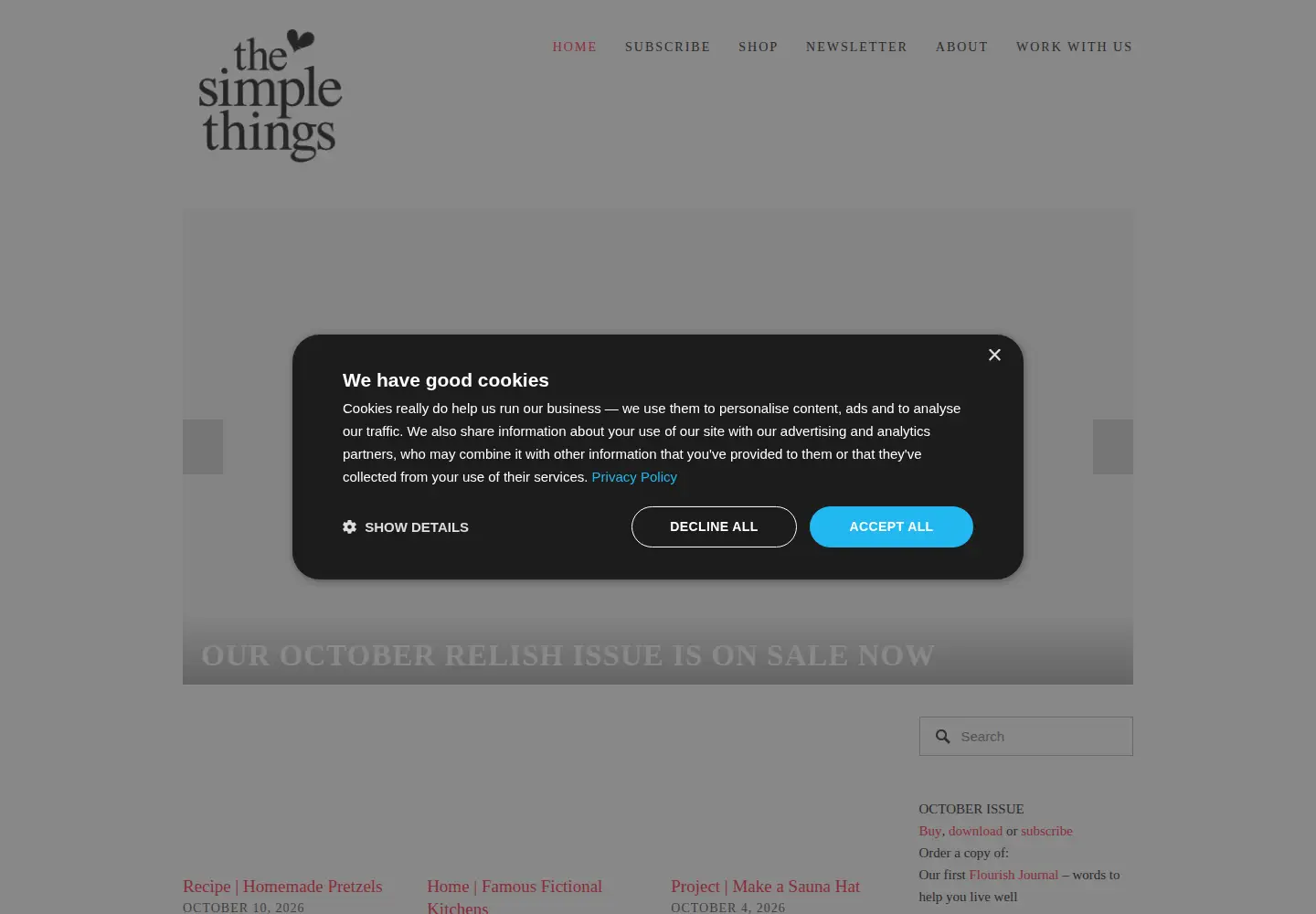 Captured homepage of thesimplethings.com in the current scan