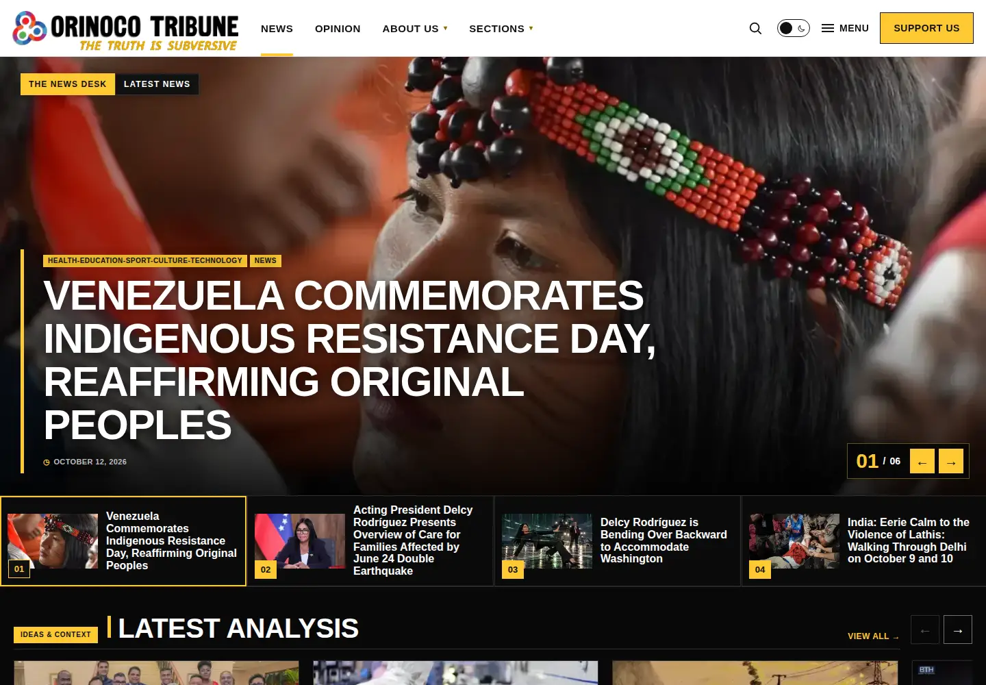 Captured homepage of orinocotribune.com in the current scan