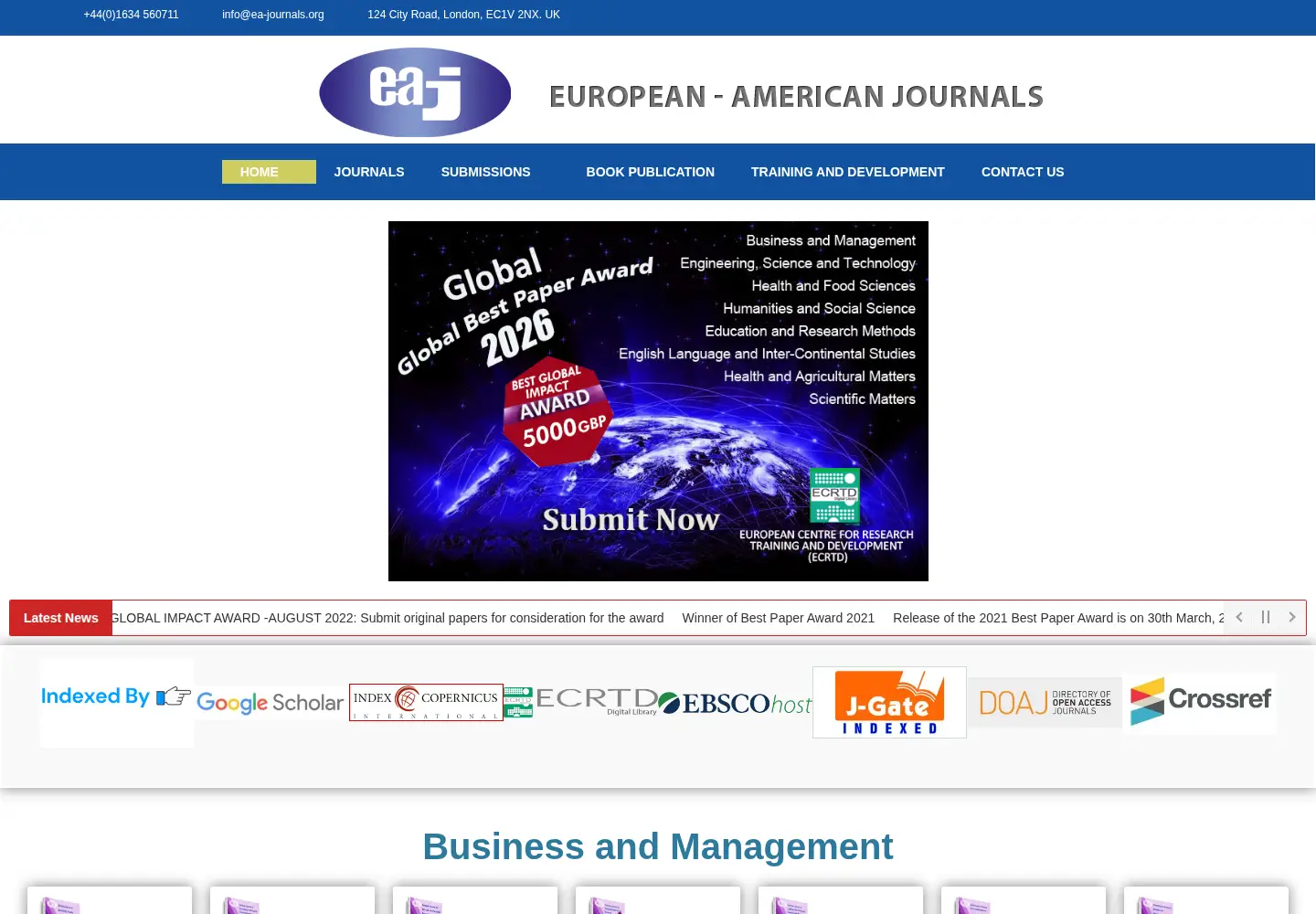 Captured homepage of eajournals.org in the current scan