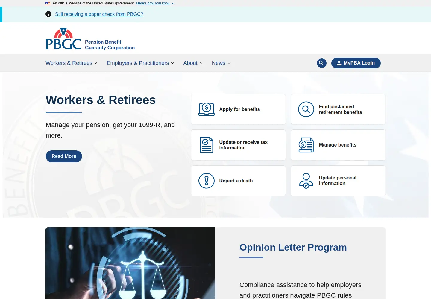 Screenshot of pbgc.gov
