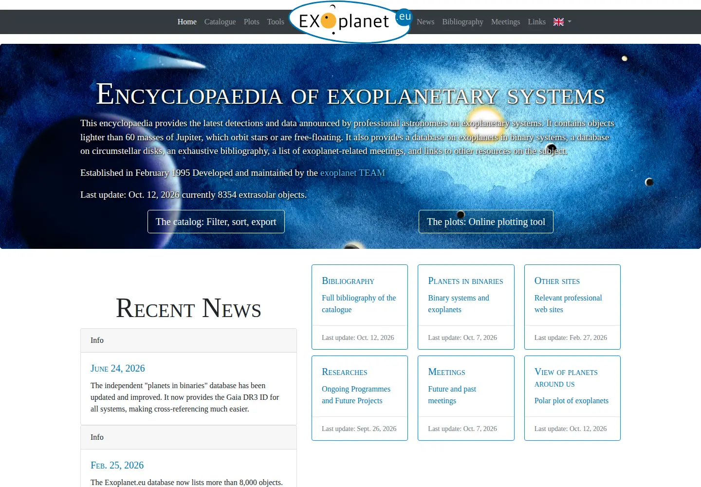 Screenshot of exoplanet.eu