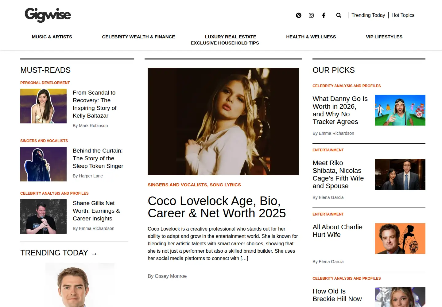 Captured homepage of gigwise.com in the current scan
