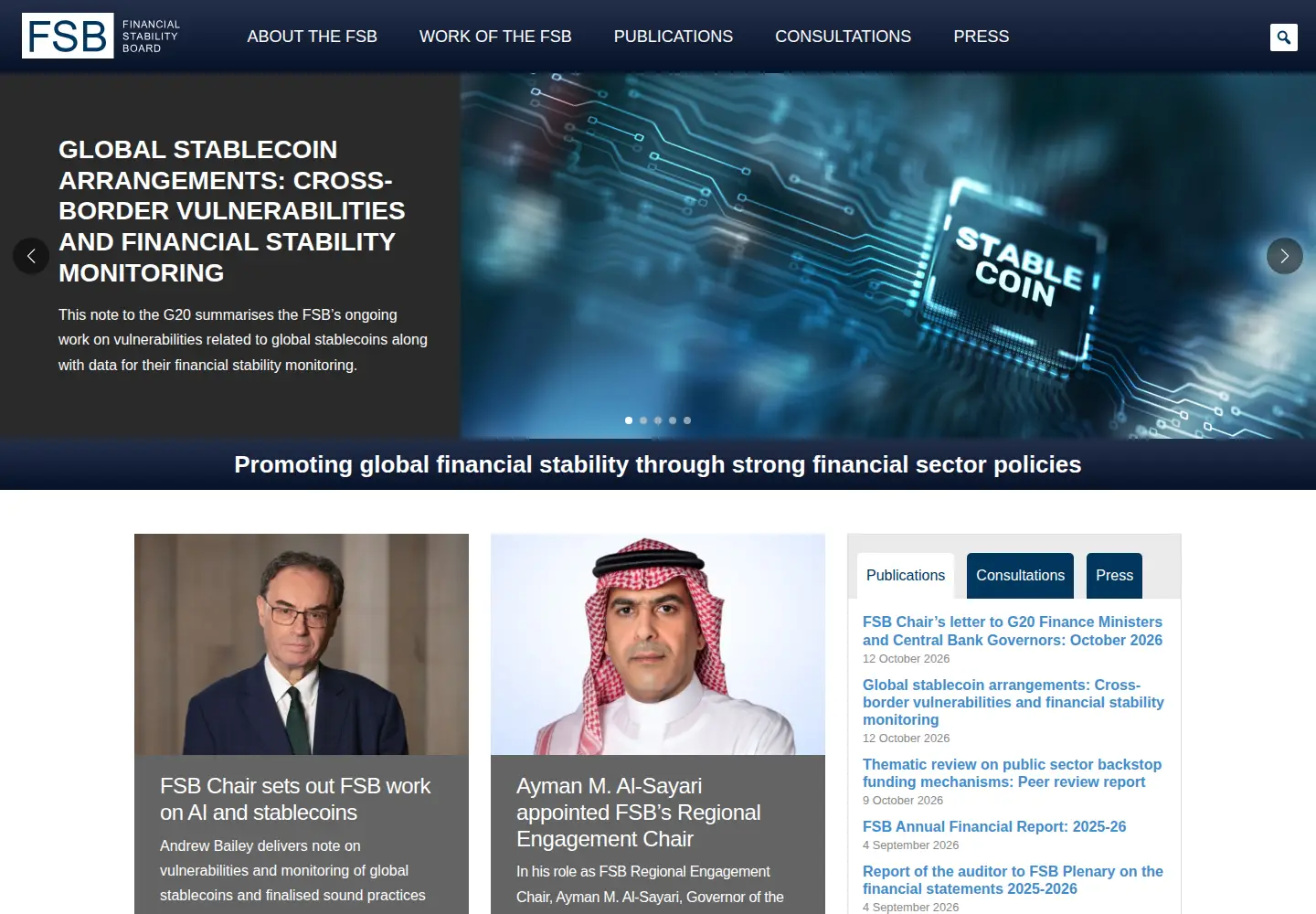 Captured homepage of financialstabilityboard.org in the current scan