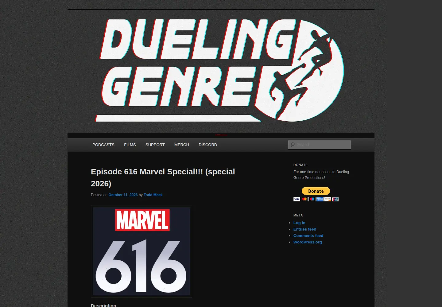 Captured homepage of duelinggenre.com in the current scan