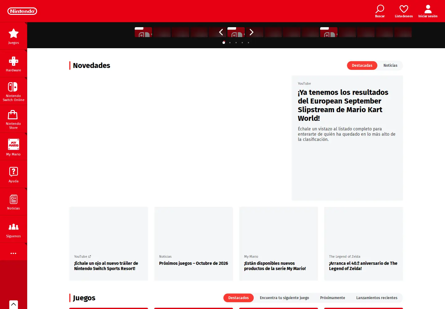 Captured homepage of nintendo.es in the current scan