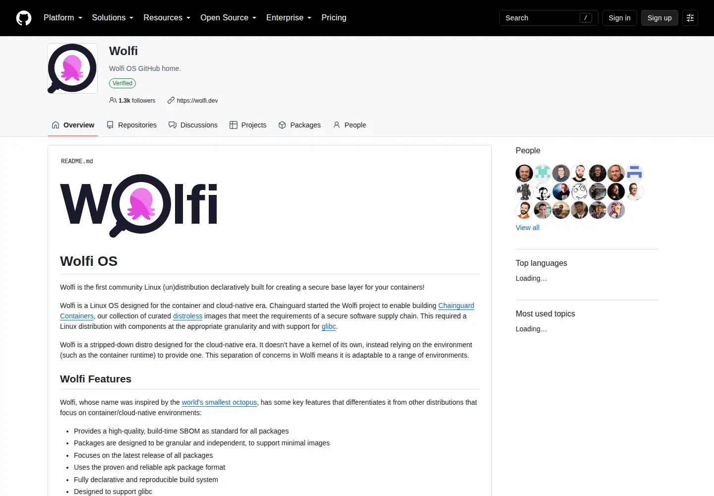 Captured homepage of wolfi.dev in the current scan