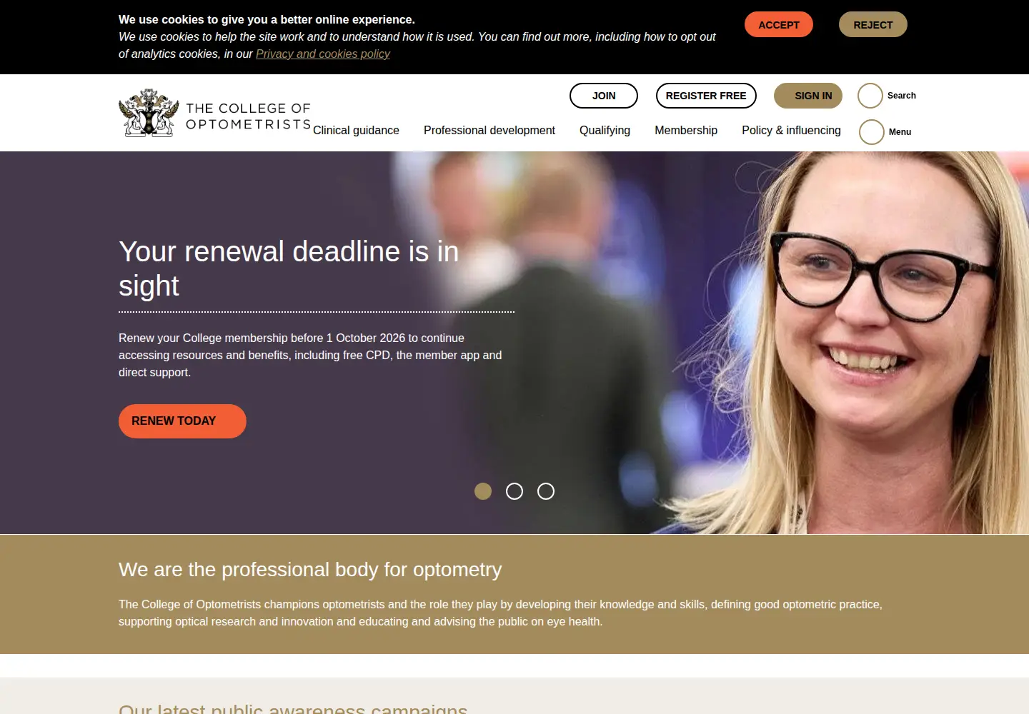 Screenshot of college-optometrists.org