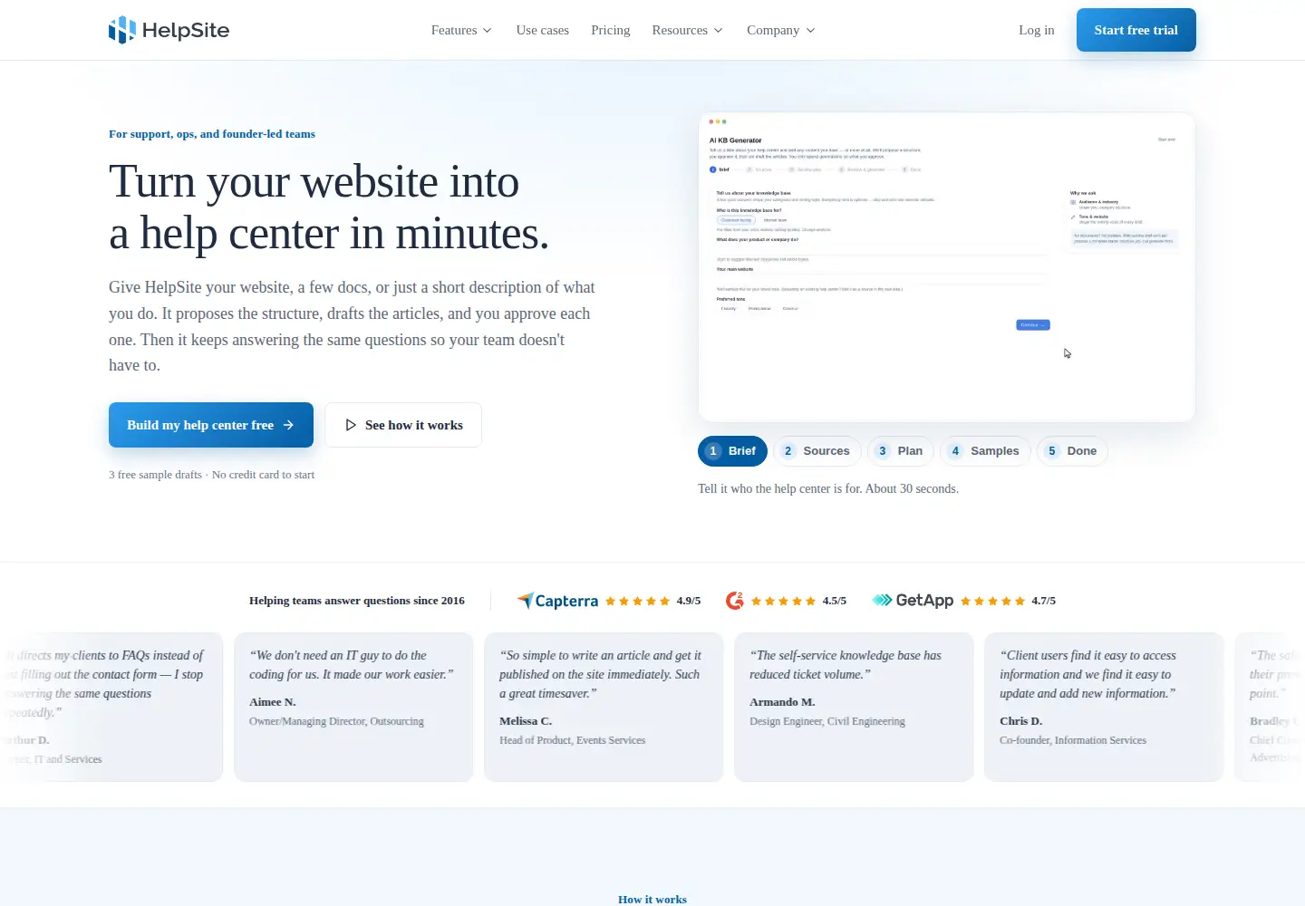 Captured homepage of helpsite.com in the current scan