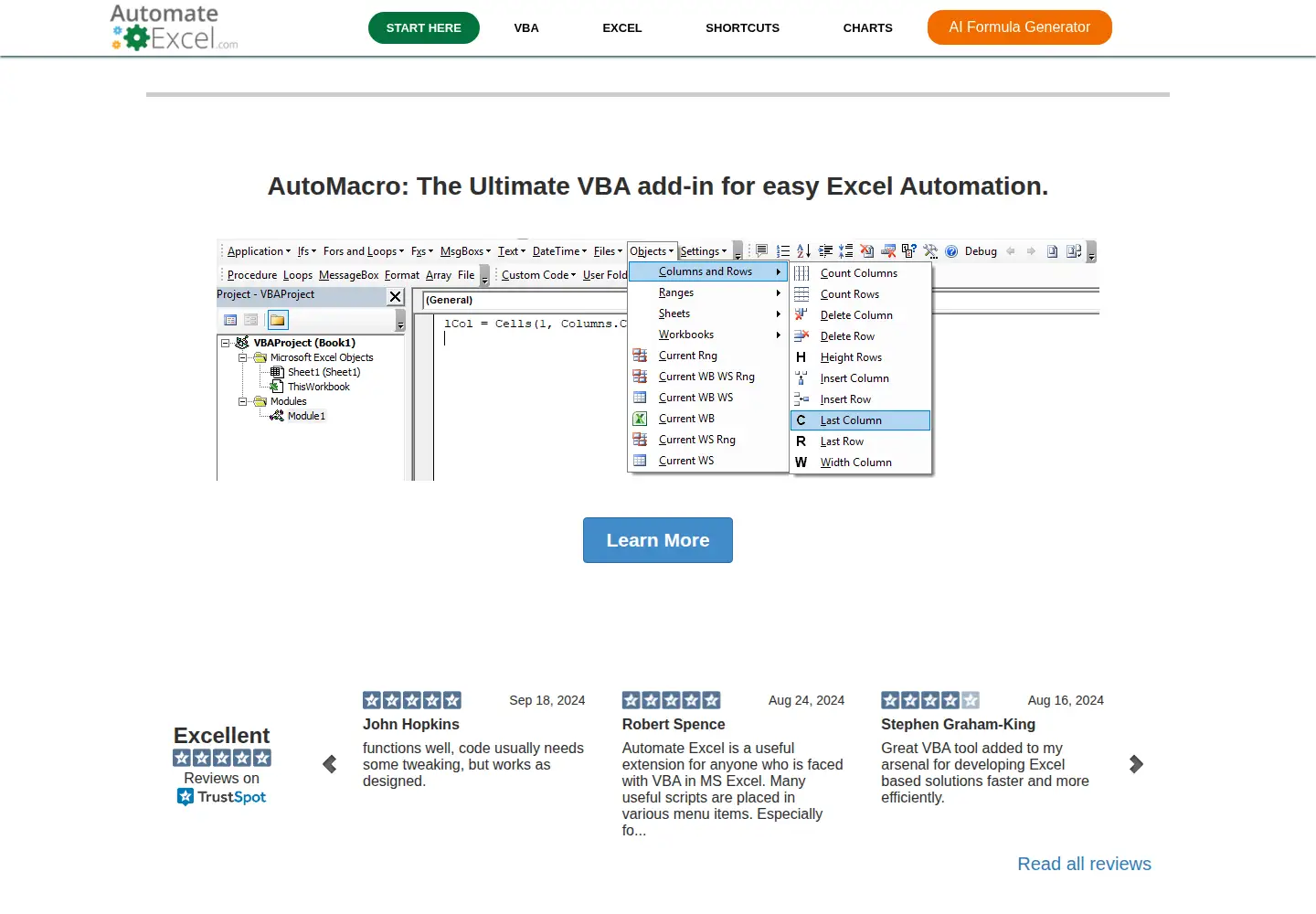 Captured homepage of automateexcel.com in the current scan
