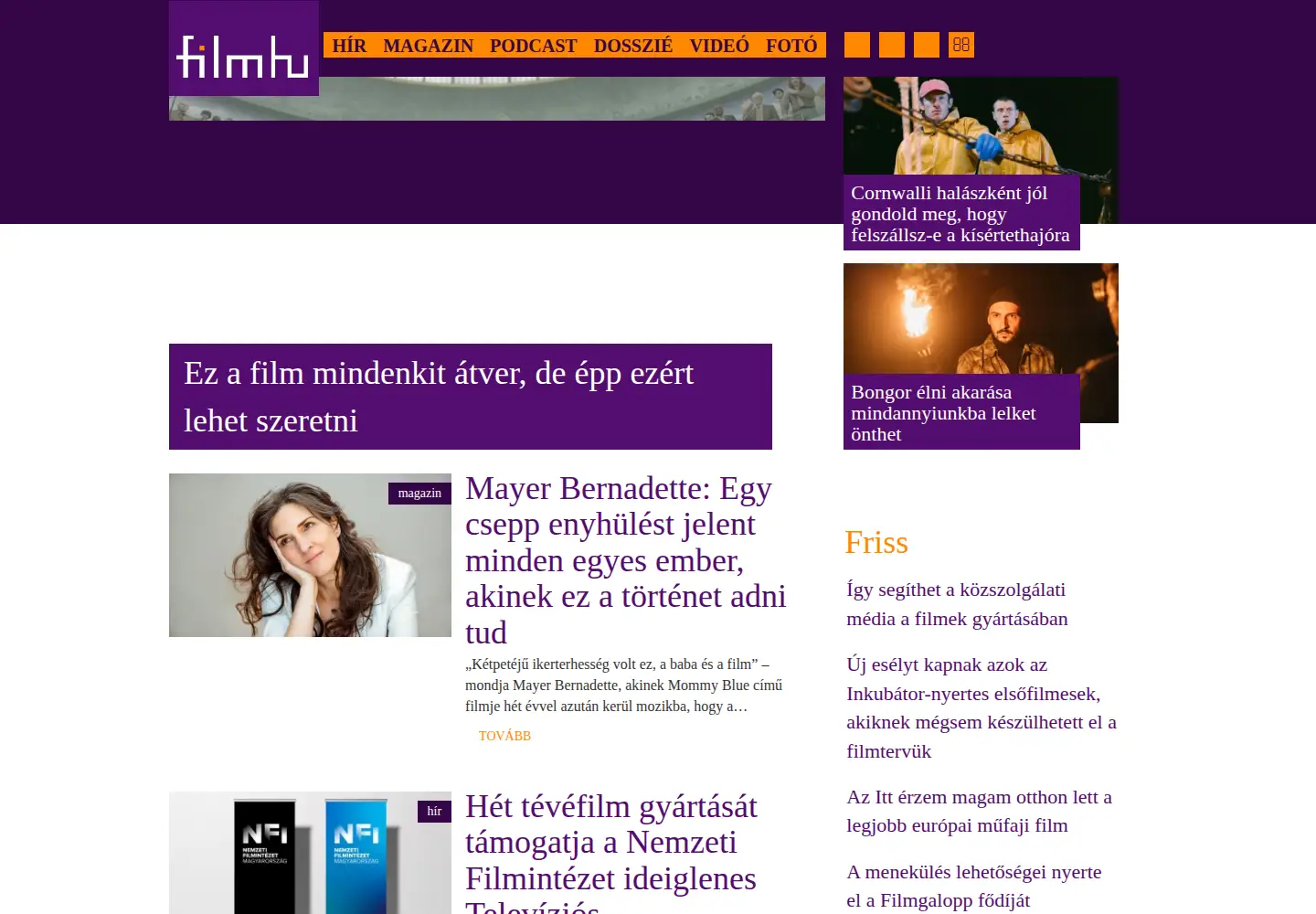 Captured homepage of magyar.film.hu in the current scan