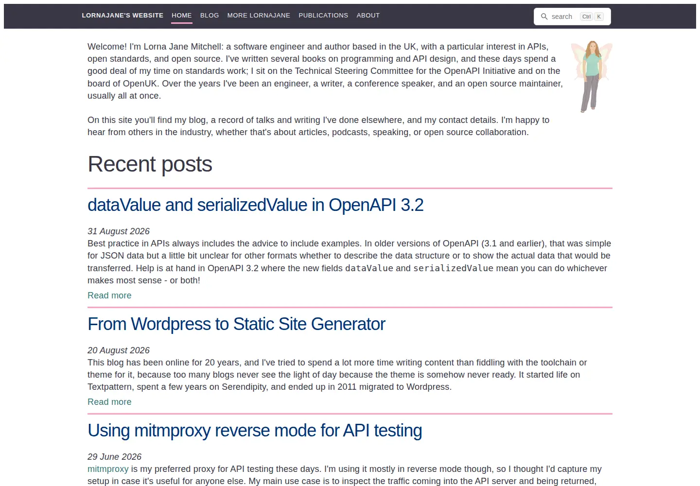 Captured homepage of lornajane.net in the current scan