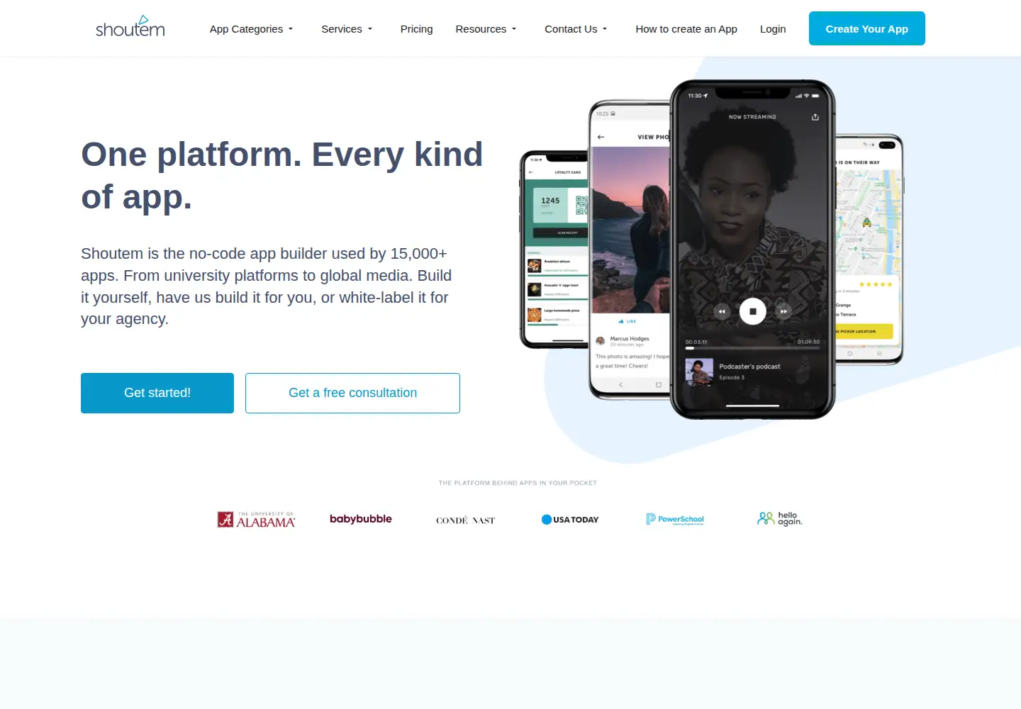 Screenshot of shoutem.com
