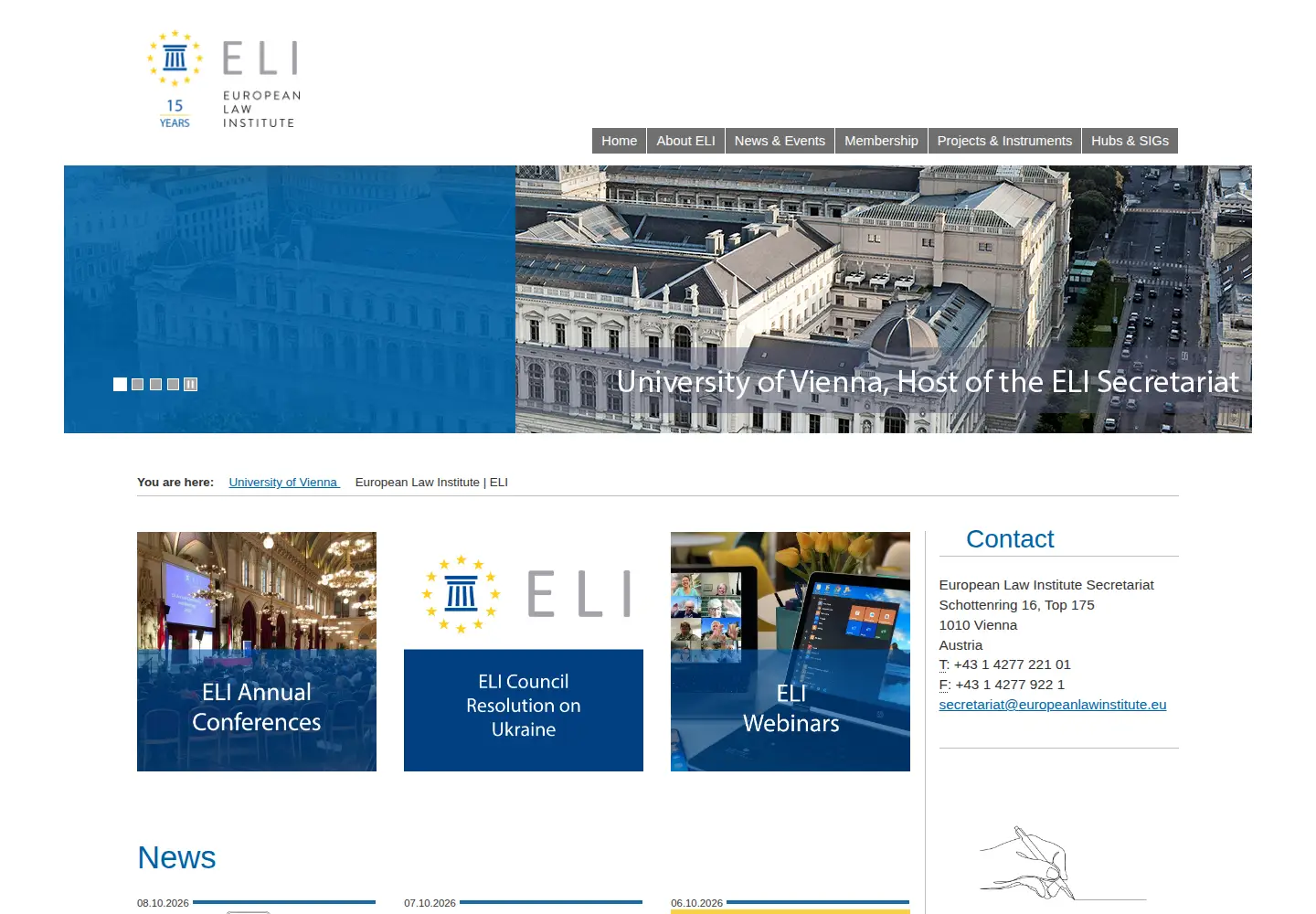 Captured homepage of europeanlawinstitute.eu in the current scan