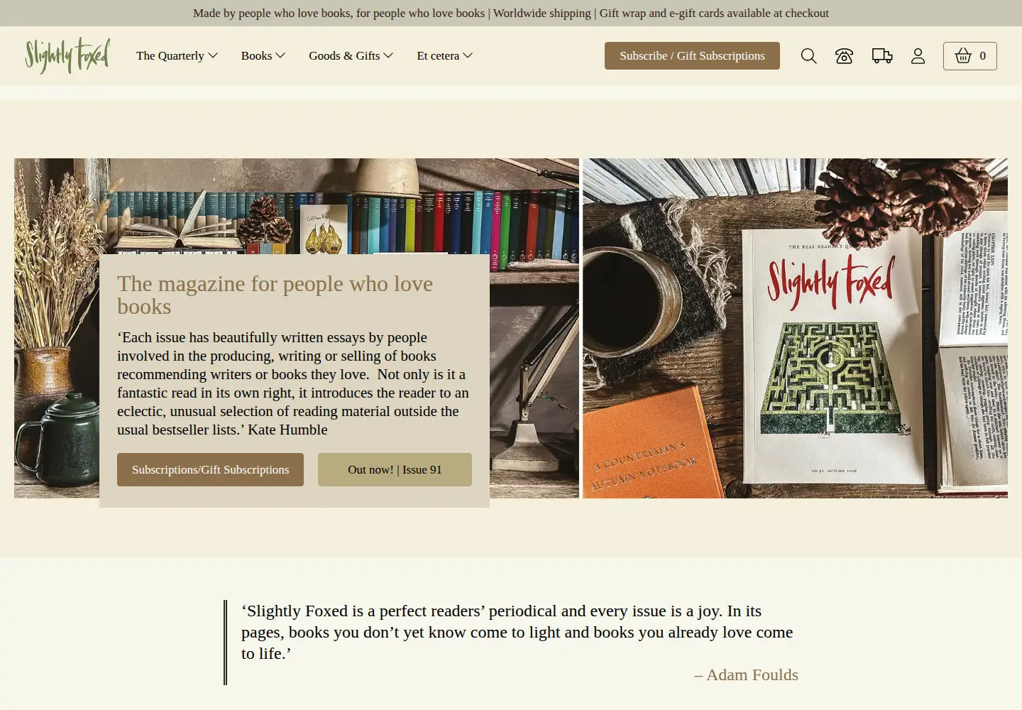 Captured homepage of foxedquarterly.com in the current scan