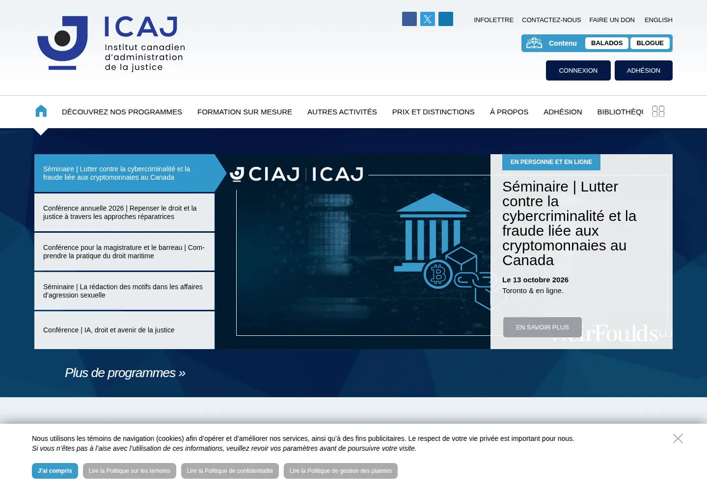 Captured homepage of ciaj-icaj.ca in the current scan