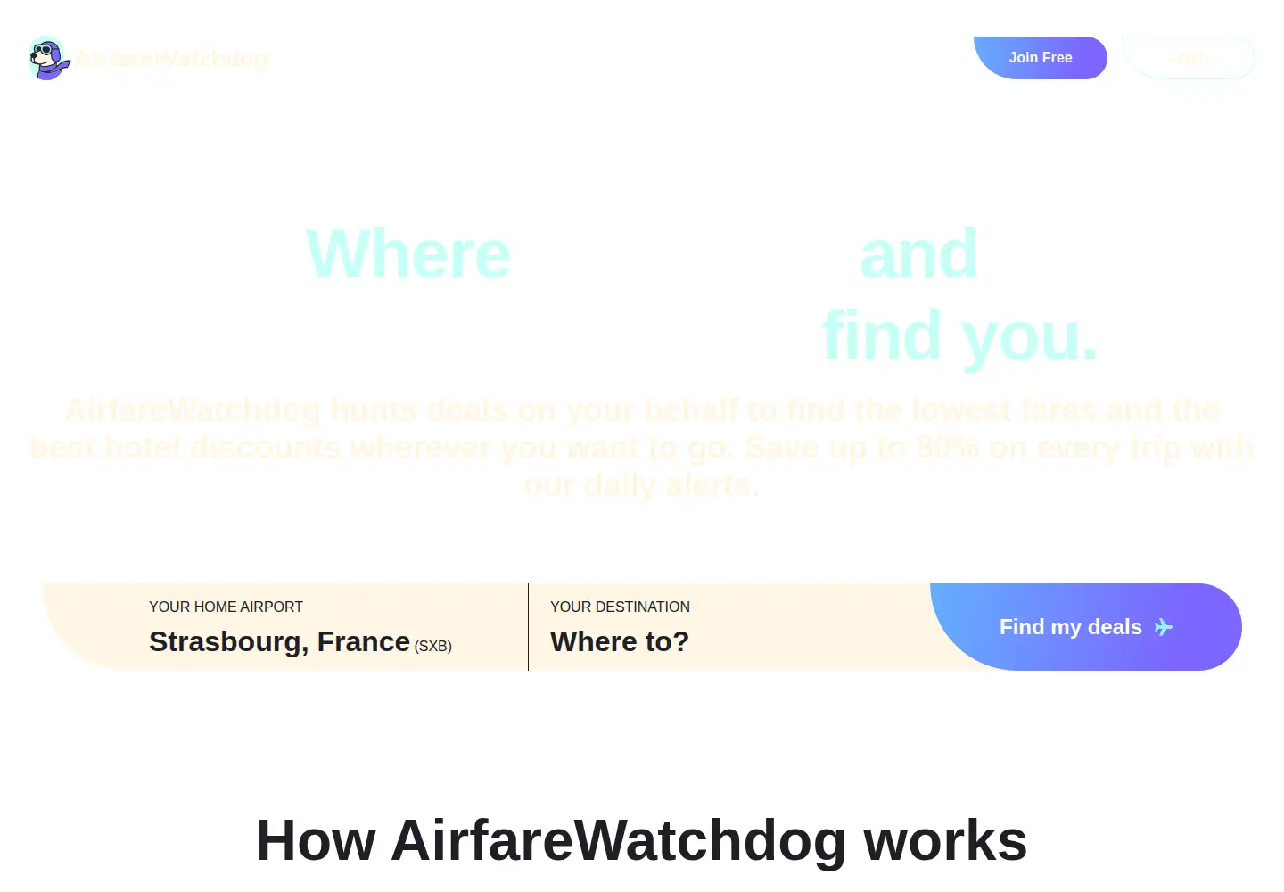 Captured homepage of airfarewatchdog.com in the current scan