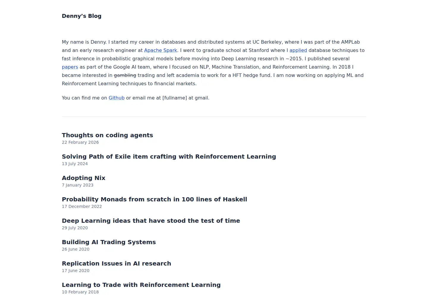 Screenshot of dennybritz.com