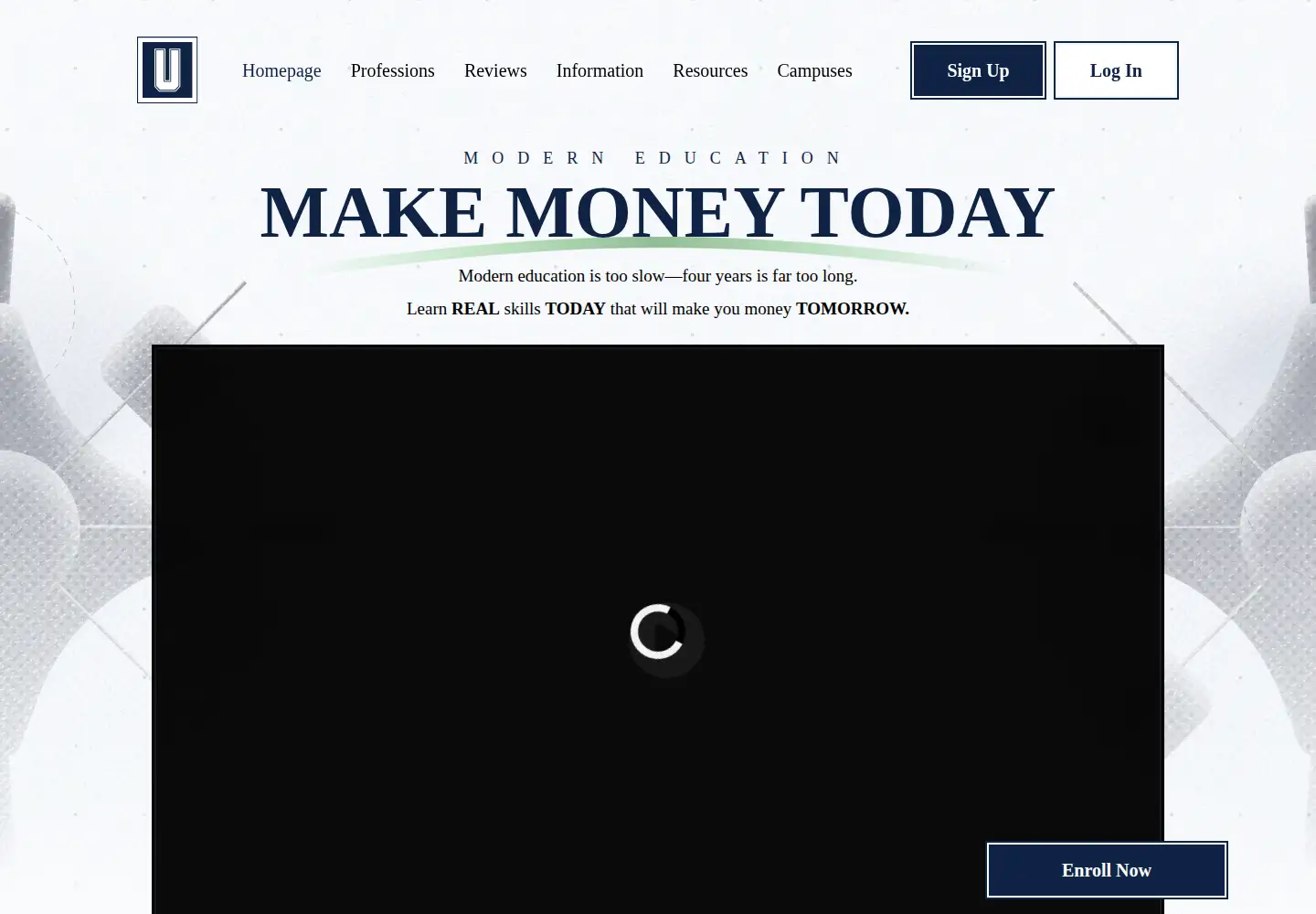 Captured homepage of university.com in the current scan