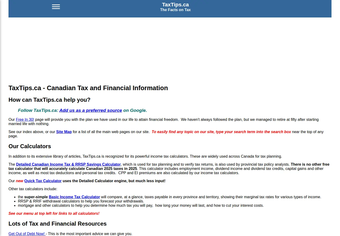Screenshot of taxtips.ca