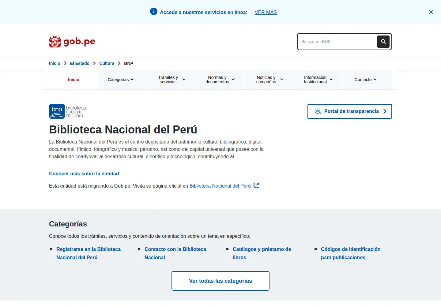 Captured homepage of bnp.gob.pe in the current scan