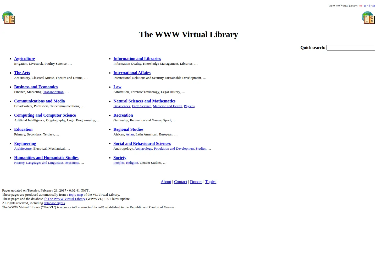 Screenshot of vlib.org