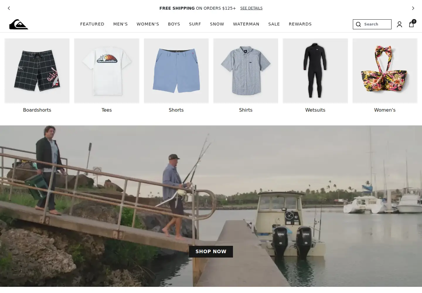 Captured homepage of quiksilver.com in the current scan