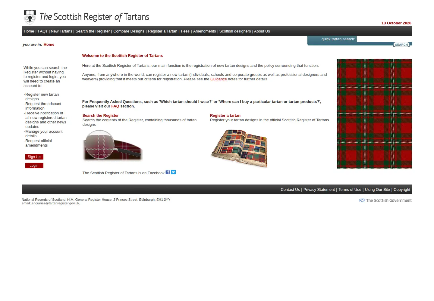 Screenshot of tartanregister.gov.uk