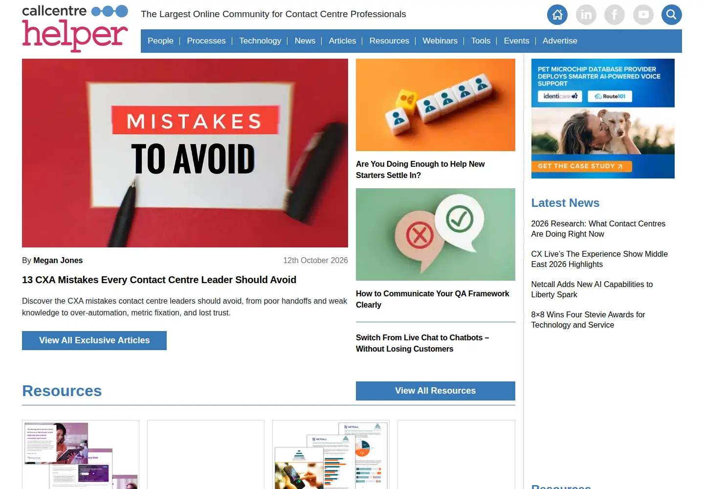 Captured homepage of callcentrehelper.com in the current scan