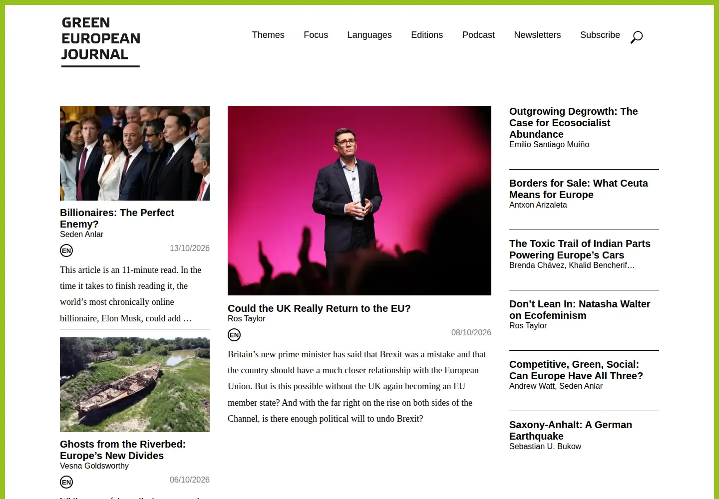 Screenshot of greeneuropeanjournal.eu