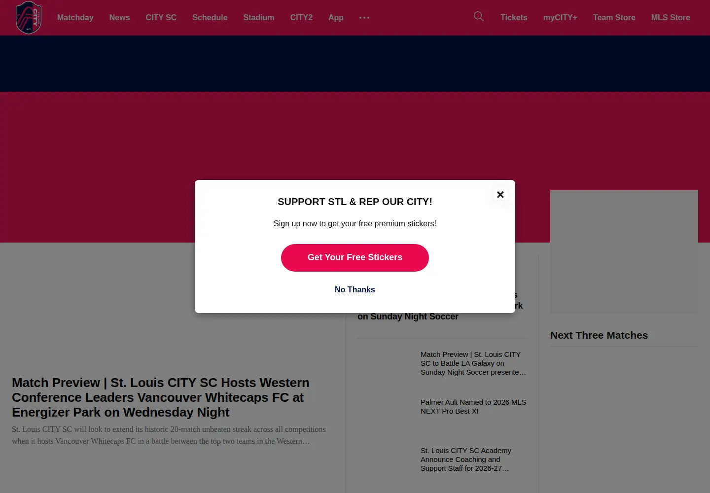 Captured homepage of stlcitysc.com in the current scan