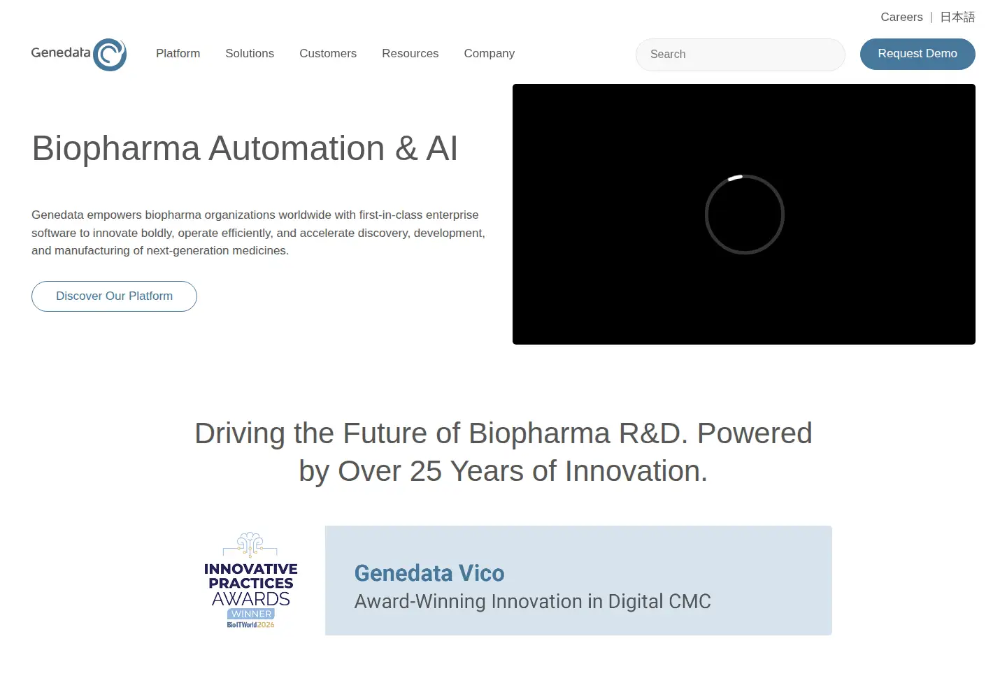 Captured homepage of genedata.com in the current scan