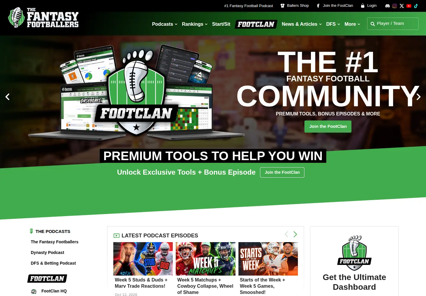 Screenshot of thefantasyfootballers.com